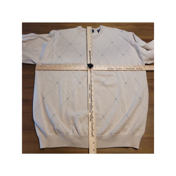 🧶 Izod Men’s Tan Argyle Diamond Knit Sweater – Size L – 100% Cotton – EUC - Picture 5 of 7